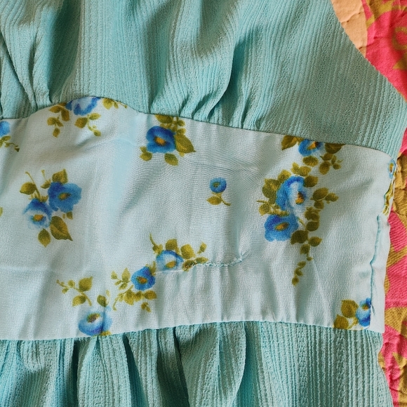 Vintage Blue Floral Halter Maxi Dress 60s 70s Boho Bohemian Hippie Romantic - Picture 9 of 10